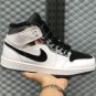 Air Jordan 1 Mid White Silver-Black Basketball Shoes 554724-121