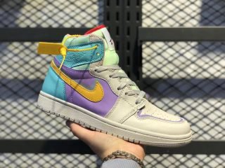 Women&acirc;��s Air Jordan 1 High White Purple-Green-Orange 556298-007