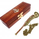 Nautical Brass Boatswain/Bosun pipe whistle chain with wooden box