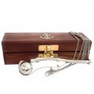 Nautical Nickel plated Brass Boatswain/Bosun pipe whistle chain with wooden box