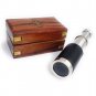6" Handheld Vintage Brass Telescope Nickel Plated with Wood Box - Pirate Navigation Collectible