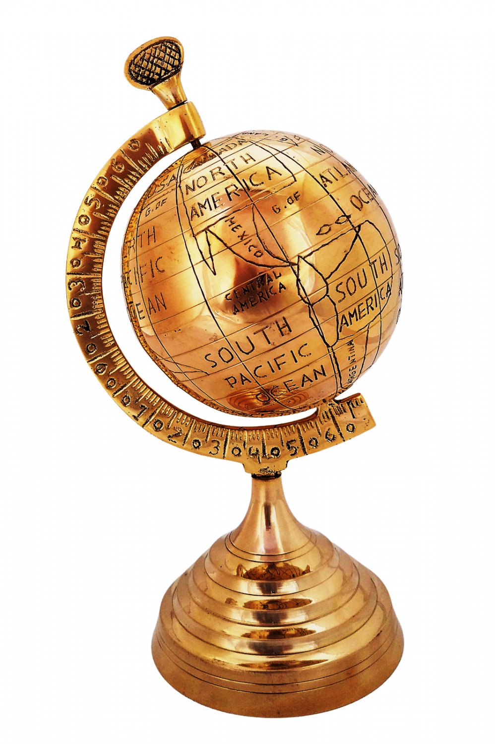 Vintage Table Top Solid Brass World Map Globe