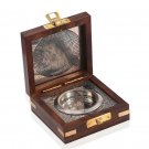 World Of Vintage Antique Silver Finish Brass Pocket Compass in Wooden Box