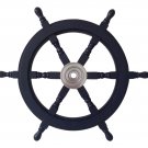 Nautical Handcrafted 24" Dark Blue Wooden Ship Wheel, Home Wall Décor
