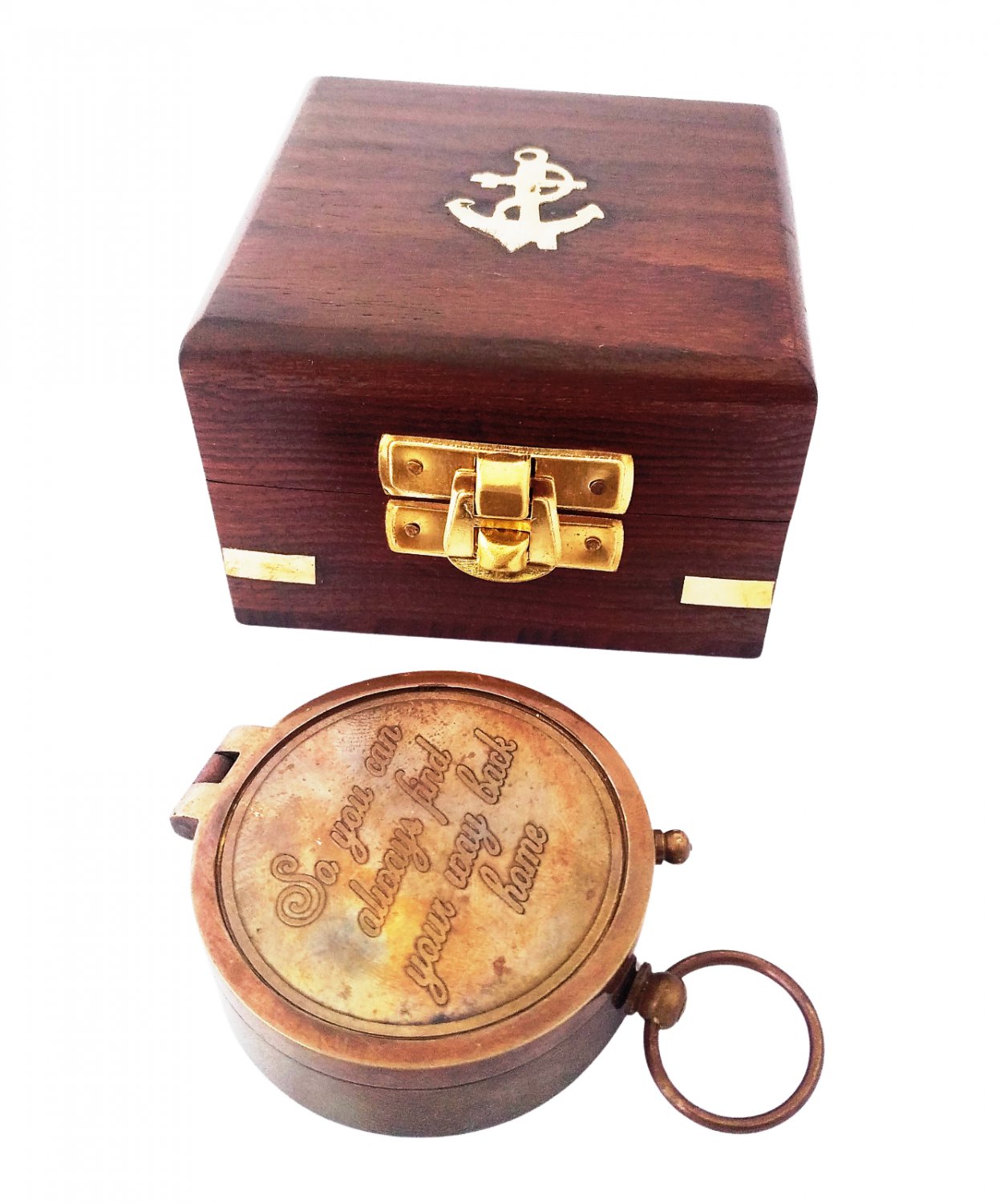 So You Can Personalized Engraved Antique Brass Compass in Wooden box