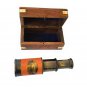 Antique Nautical 5" leather Victorian Marine Brass Telescope with Wood Box