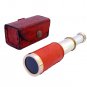 6" Handheld Vintage Orange leather Brass Telescope with Leather case