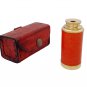 6" Handheld Vintage Orange leather Brass Telescope with Leather case