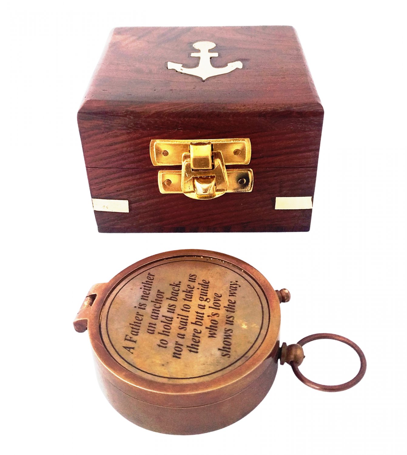 A Father is Neither Personalized Engraved Antique Brass Compass in Wooden box