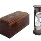 3.5" Antique Commando Brass White Sand Timer/Hourglass in Wood Box | Marine Gift
