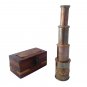 Antique Finish 4 fold 7" Victorian Marine Full Brass Telescope with Wood Box