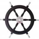 Vintage Nautical Handcrafted 24" Black Wooden Ship Wheel with Aluminum Hub