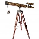 Antique Royal Navy 18" Double Barrel Brass Telescope with Wooden Tripod