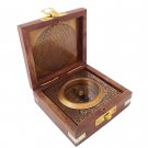 World Of Vintage Antique Finish Brass Compass in Wooden Box