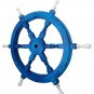 Nautical Handcrafted 24" Blue Wooden Ship Wheel with Aluminium Handle