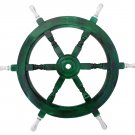 Nautical Handcrafted 24" Green Wooden Ship Wheel with Aluminium Handle