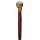 Wooden Walking Stick Cane with Antique Brass Compass Handle