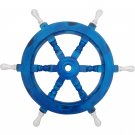 Nautical 18" Blue Wooden Ship Wheel with Aluminium Handle, Home Wall Decor