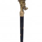 Antique Black Engraved Wood Walking Stick Cane with Sherlock Holmes Head Handle