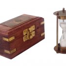 3" Antique 1917 Brass White Sand Timer/Hourglass in Wood Box | Maritime Gift