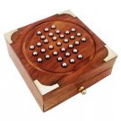 Handmade Wooden Solitaire Board Game with Metal Balls