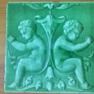 England rare19th c relief moulded green majolica putti cherub tile tr boote