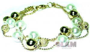 WHITE PEARL TEXTURED AND GOLD TONE BEADS BRACELET BC2