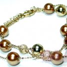 BRONZE PEARL TEXTURED AND GOLD TONE BEADS BRACELET BC3