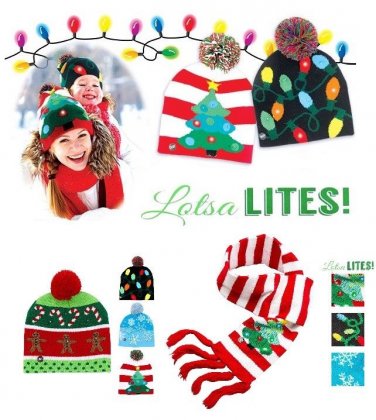 Lotsa Lites LED Flashing Christmas Hat And Matching Scarf Light Up Scarves
