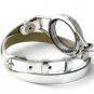 Silver CZ Floating Charm Locket 30mm Stainless Steel Wrap Strap Leather Bracelet