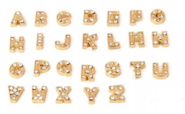 You Choose A-Z Initial Letter Alphabet Gold Tone Floating Charms With CZ Crystal