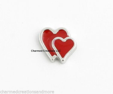 Red Double Heart Love Mother Daughter Son Floating Charm For Glass Memory Locket