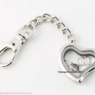 Plain Heart Floating Charm Memory Locket Key Chain With Lobster Dog Clasp