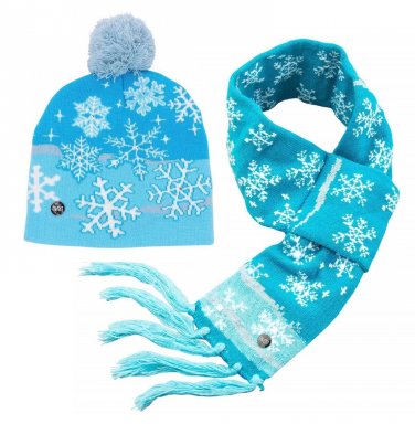 Lotsa Lites LED Flashing Christmas Hat And Matching Scarf Blue Snowflake