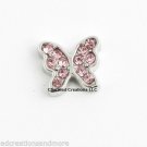 Pink CZ Butterfly Floating Charm Silver Tone For Custom Memory Glass Lockets