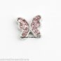 Pink CZ Butterfly Floating Charm Silver Tone For Custom Memory Glass Lockets