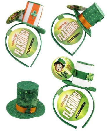 Flashing St. Patrick's Day Light Up Headband Lucky Leps Irish Top Hat Assorted