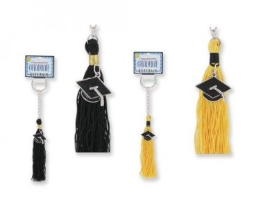 Graduation Tassel Key Chain 1" O Ring Gold Or Black Grad Hat Charm Cap School