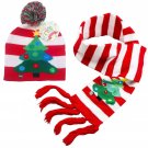 Lotsa Lites LED Flashing Christmas Hat And Matching Scarf Red White With Tree