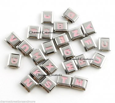 Pink Letter Initials Alphabet Name ID Monogram 9mm Italian Charm Stainless Steel