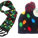 Lotsa Lites LED Flashing Christmas Hat And Matching Scarf Black With Bulbs