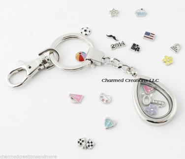 Plain Teardrop Floating Charm Memory Locket Key Chain With Lobster Dog Clasp