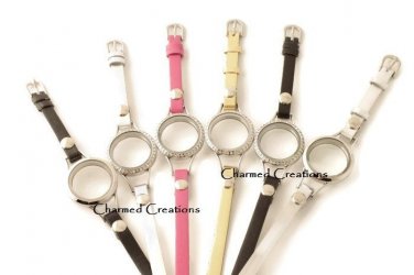 U Pick Floating Charm Locket 30mm Stainless Steel CZ Wrap Strap Leather Bracelet