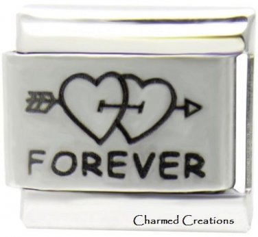 Together Forever Double Heart Arrow 9mm Italian Charm Laser Etched Modular Link