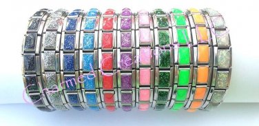 9mm Italian Charm Starter Bracelet Glitter Band Stainless Modular Links Shimmer