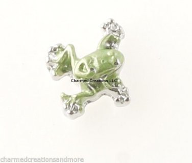 Silver Tone & Green Tree Frog Floating Charm For Glass Memory Lockets