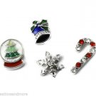Christmas Snowflake, Bell Candy Cane Snowglobe Floating Charms For Memory Locket