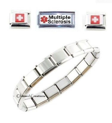 Multiple Sclerosis MS Superlink 9mm Italian Charm Medical Alert ID Bracelet