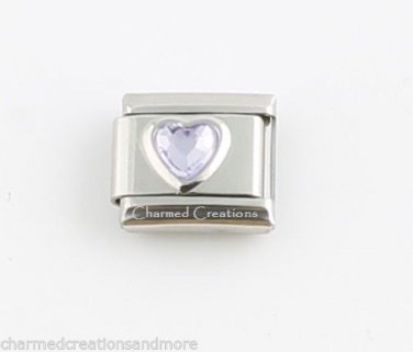June Light Purple Heart Inlay Birthstone Birthday 9mm Italian Charm Modular Link