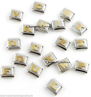 Soldered Gold Letter Initial Monogram Alphabet Name ID 9mm Italian Charm